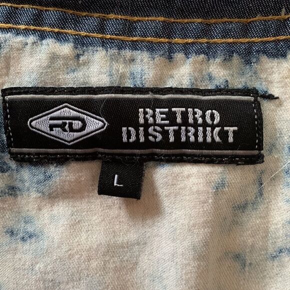 Men's Retro District Button-down Acid Wash Shirt Size L Short Sleeves - Picture 9 of 11